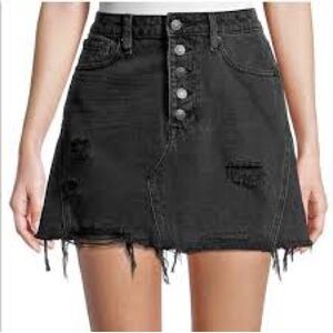 Free People We The Free Rainn Black Distressed Denim Skirt